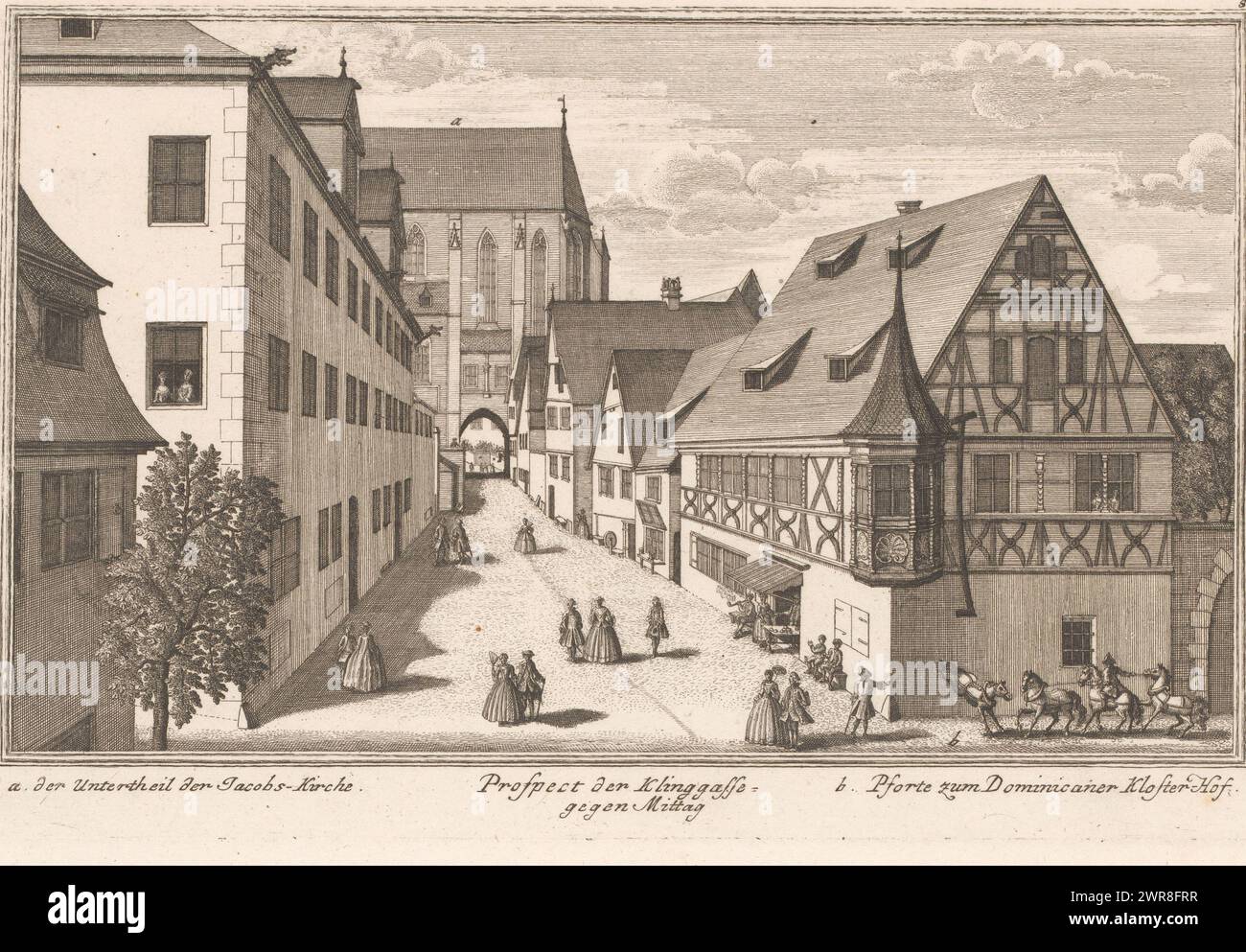 View of the Klinggasse, in Rothenburg ob der Tauber, Prospect der Klinggasse - gegen Mittag (title on object), Numbered top right: 8., print maker: anonymous, publisher: Adam Wolfgang Winterschmidt, 1758 - 1796, paper, etching, engraving, height 196 mm × width 297 mm, print Stock Photo