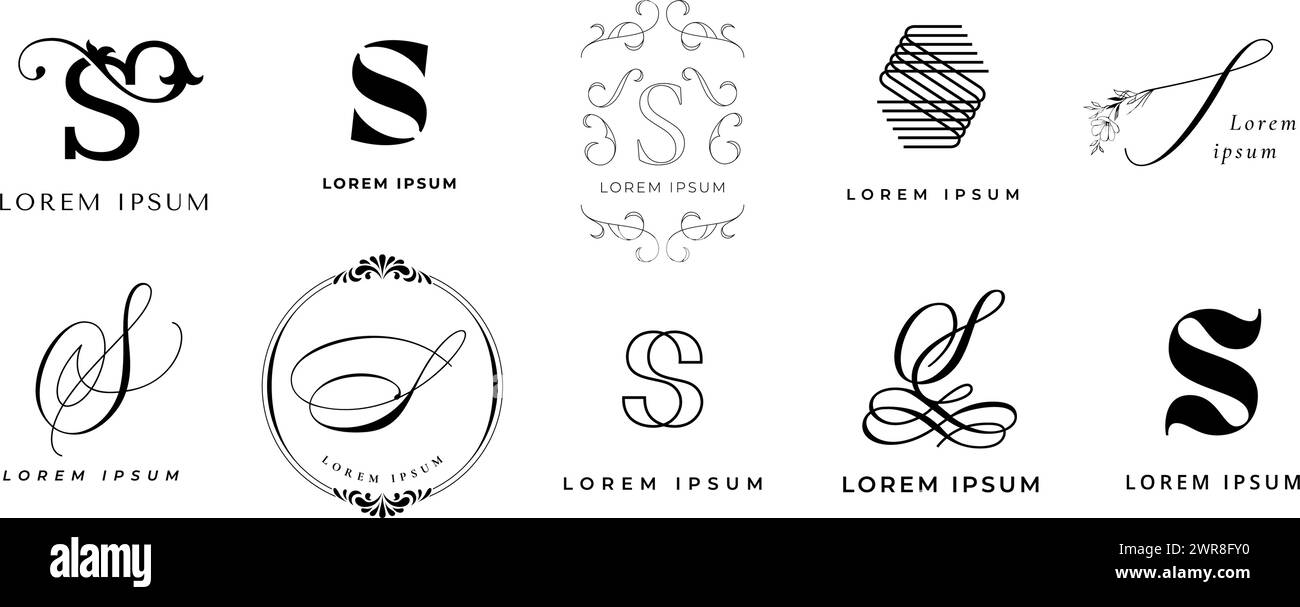 Creative S emblem. Letter s monogram for smart branding icon with slogan template. Business name initial vector icon set Stock Vector