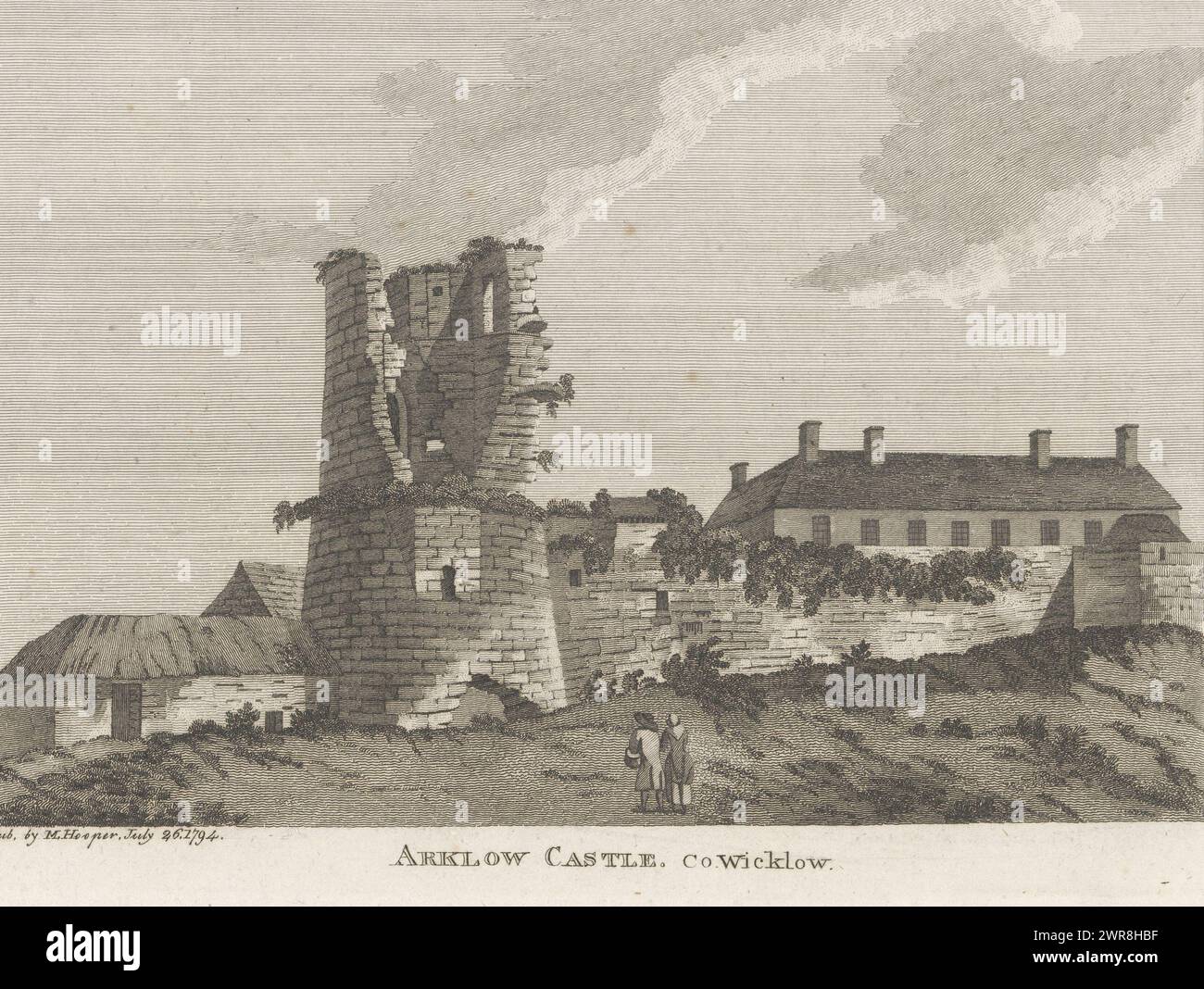 View of the ruins of Arklow Castle, Arklow Castle. Co.Wicklow (title on object), This print is part of a book., print maker: anonymous, publisher: M. Hooper, London, 26-Jul-1794, paper, etching, height 152 mm × width 200 mm, print Stock Photo