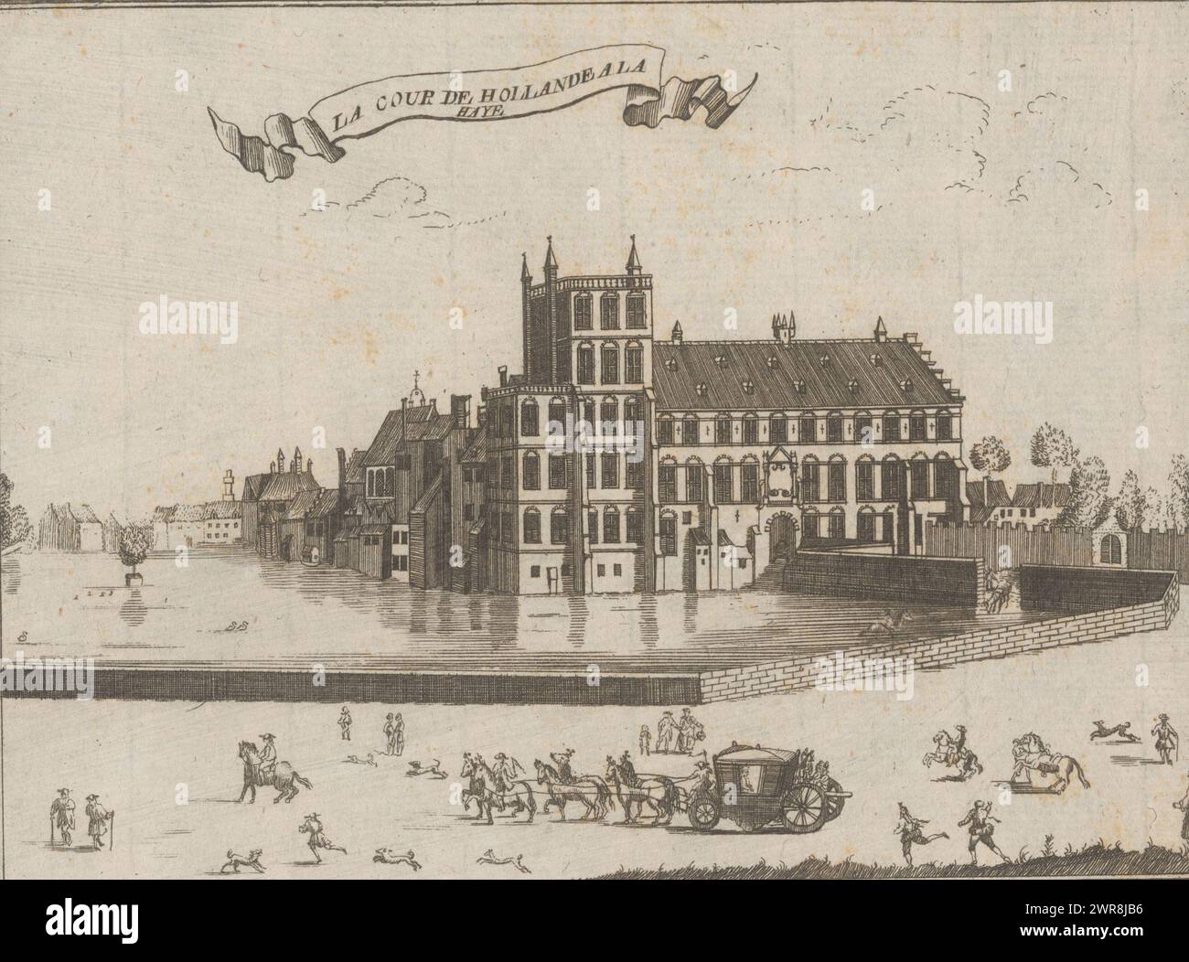 View of the Buitenhof with the Hofvijver in The Hague, La cour de Hollande a la Haye (title on object), print maker: Jacobus Harrewijn, 1700 - 1740, paper, etching, height 158 mm × width 200 mm, print Stock Photo