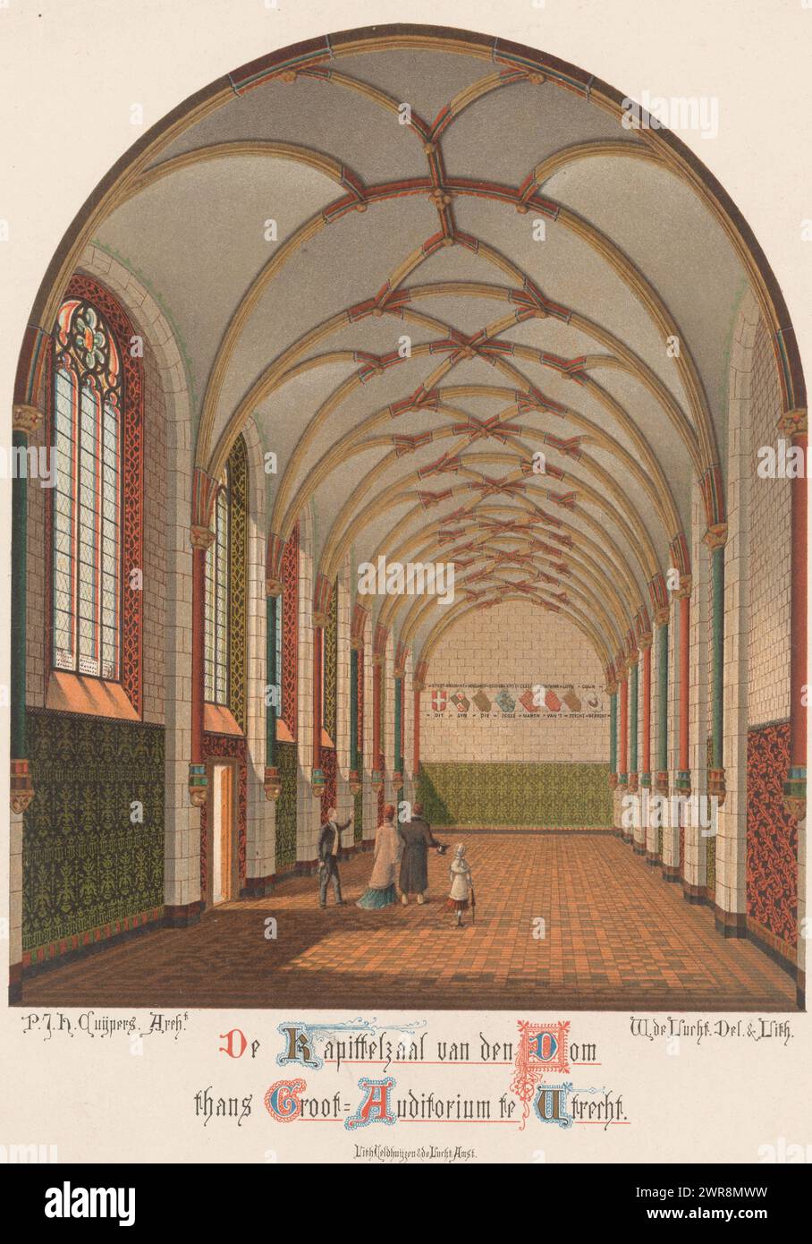 Chapter House of the Cathedral in Utrecht, The Chapter House of the Cathedral, now the Great Auditorium in Utrecht (title on object), Image of the Chapter House of the Cathedral of Utrecht with attached text pages., print maker: Willem de Lucht, after own design by: Willem de Lucht, printer: Veldhuijzen & de Lucht, Haarlem, 1881, paper, letterpress printing, height 278 mm × width 177 mm, print Stock Photo