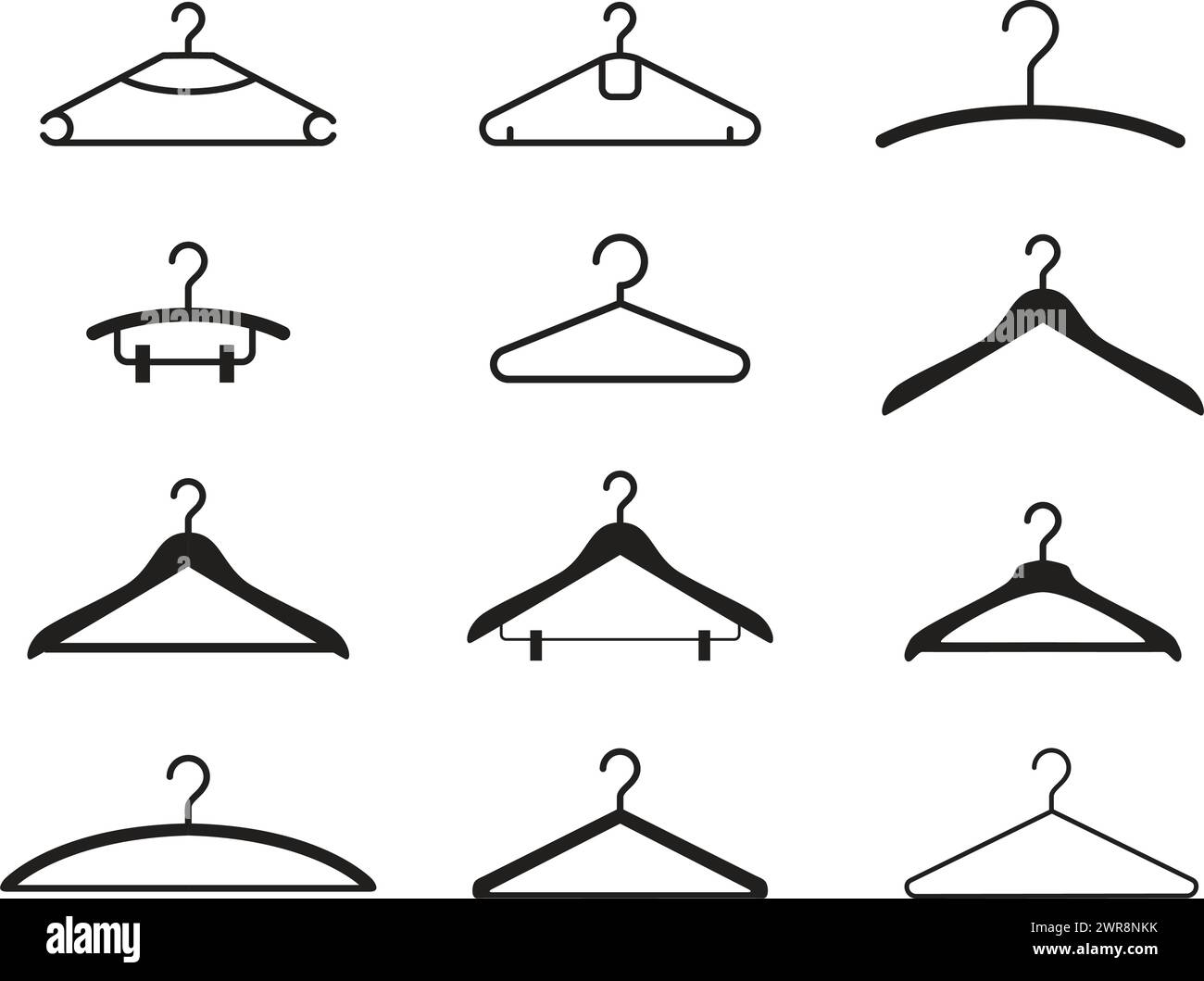 vector set of different clothes hangers isolated on white background ...