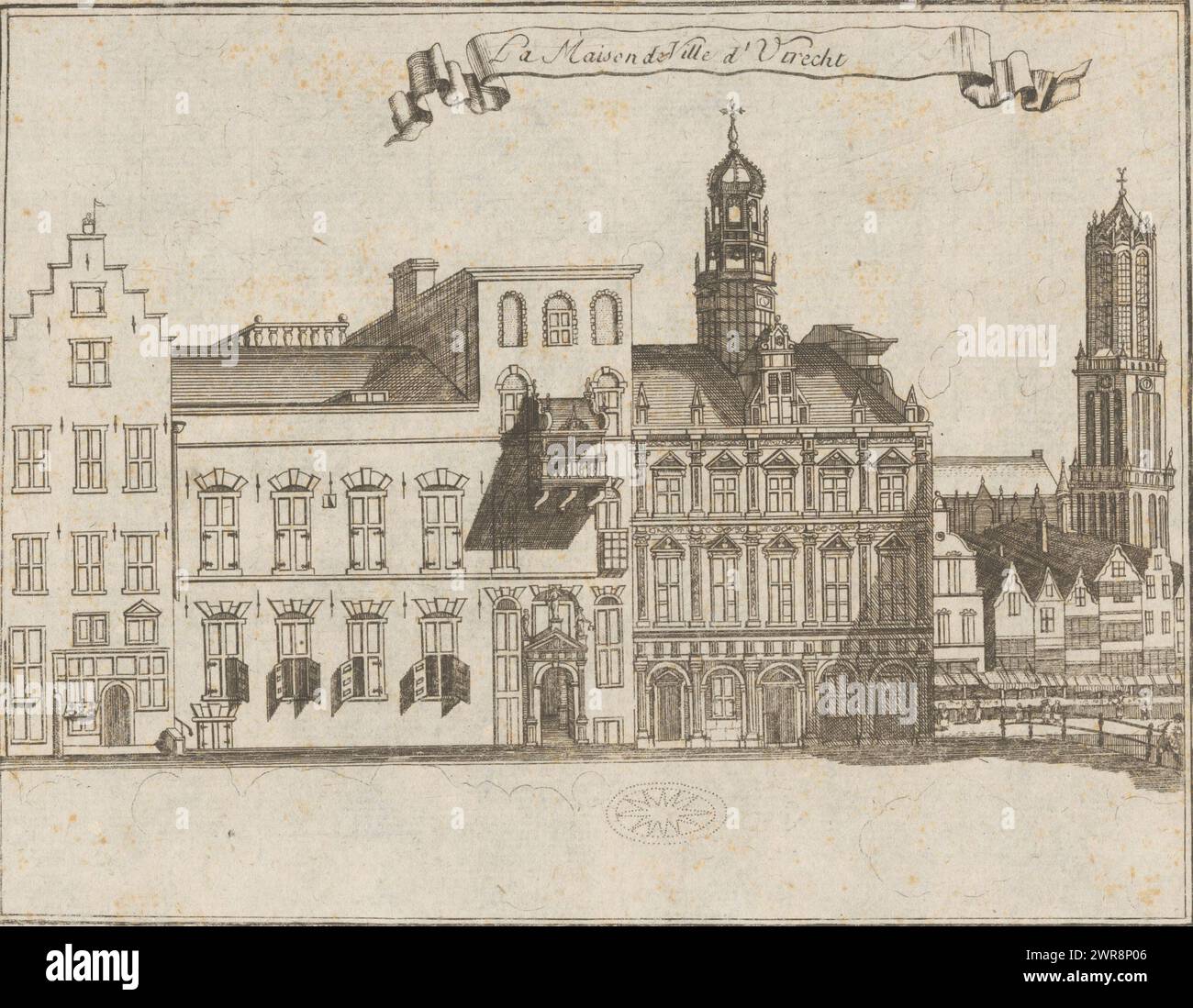 View of the town hall in Utrecht, La Maison de Ville d'Utrecht (title on object), print maker: Jacobus Harrewijn, (attributed to), publisher: François Foppens (II), (possibly), c. 1720, paper, etching, height 160 mm × width 215 mm, print Stock Photo