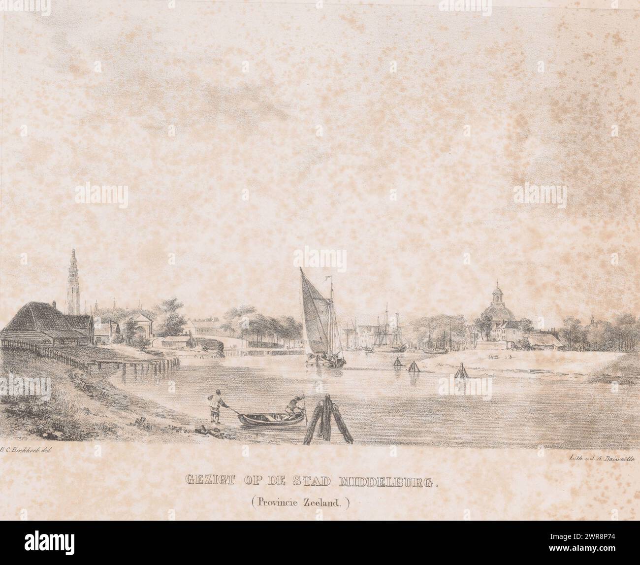 View of Middelburg, View of the city of Middelburg (title on object), Picturesque views in the Netherlands (series title), Vues Pittoresques du Royaume des Pays-Bas (series title), print maker: Barend Cornelis Koekkoek, after design by: Barend Cornelis Koekkoek, print maker: Jean Augustin Daiwaille, Amsterdam, 1831, paper, height 314 mm × width 400 mm, print Stock Photo