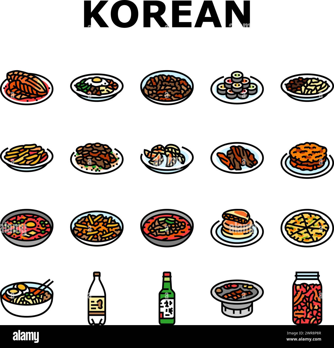 korean cuisine food asian icons set vector Stock Vector Image & Art - Alamy 