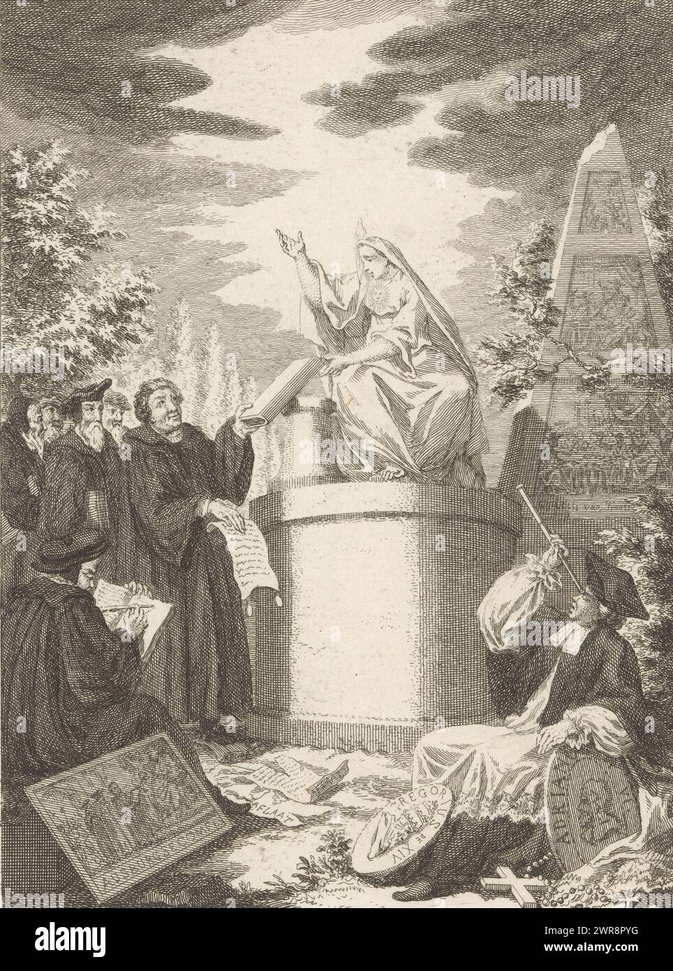 Allegory of the Augsburg Confession, print maker: anonymous, Netherlands, 1600 - 1750, paper, etching, height 177 mm × width 132 mm, print Stock Photo