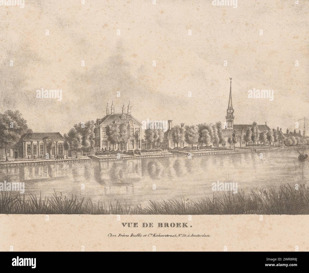 View of Broek in Waterland, Vue de Broek (title on object), print maker: anonymous, publisher: Gebroeders Buffa & Co, Amsterdam, 1800 - 1850, paper, height 250 mm × width 310 mm, print Stock Photo