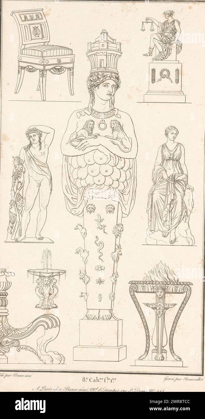 Fragmens Nature or Artemis of Ephesus, Ornament print with a central image of ...