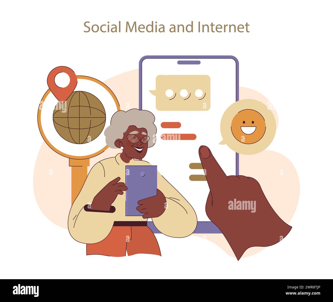 Social Media and Internet concept. Senior woman embracing digital life, connecting globally 