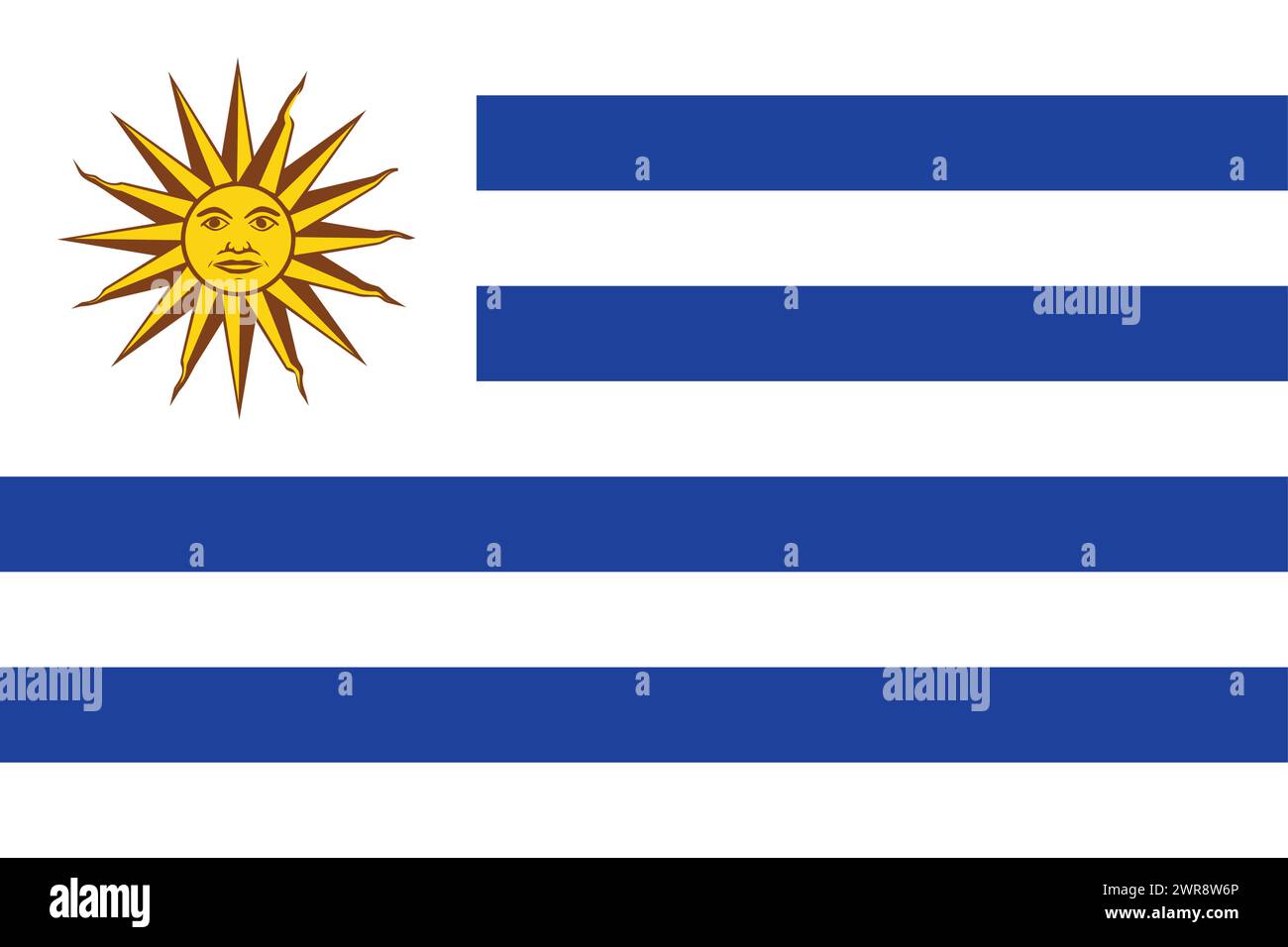 National Flag of Uruguay, Uruguay sign, Uruguay Flag Stock Vector