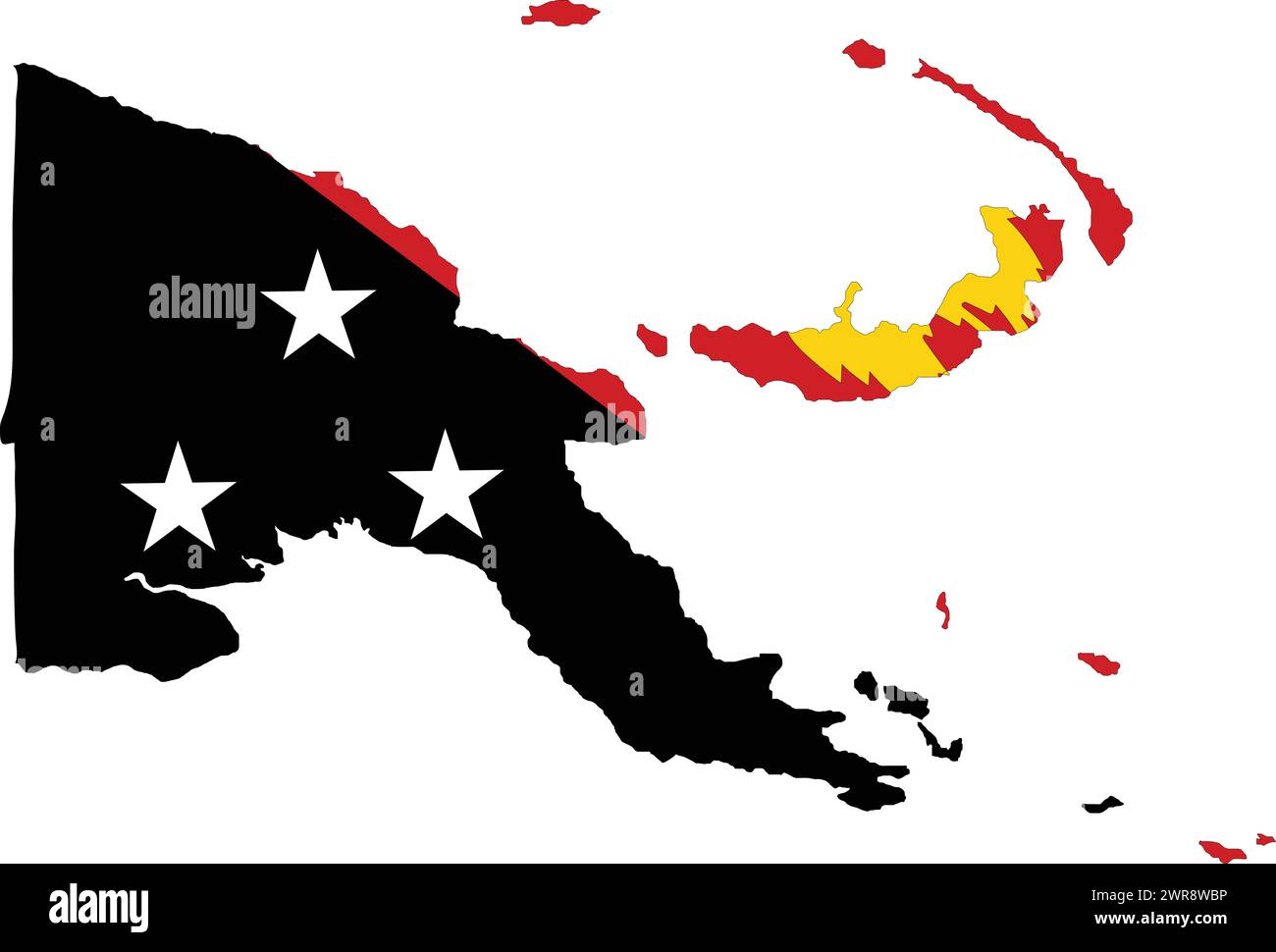 Papua New Guine Flag in Papua New Guine Map, Papua New Guine Map with Flag, Country Map, Papua New Guine with Flag, Nation Flag Stock Vector