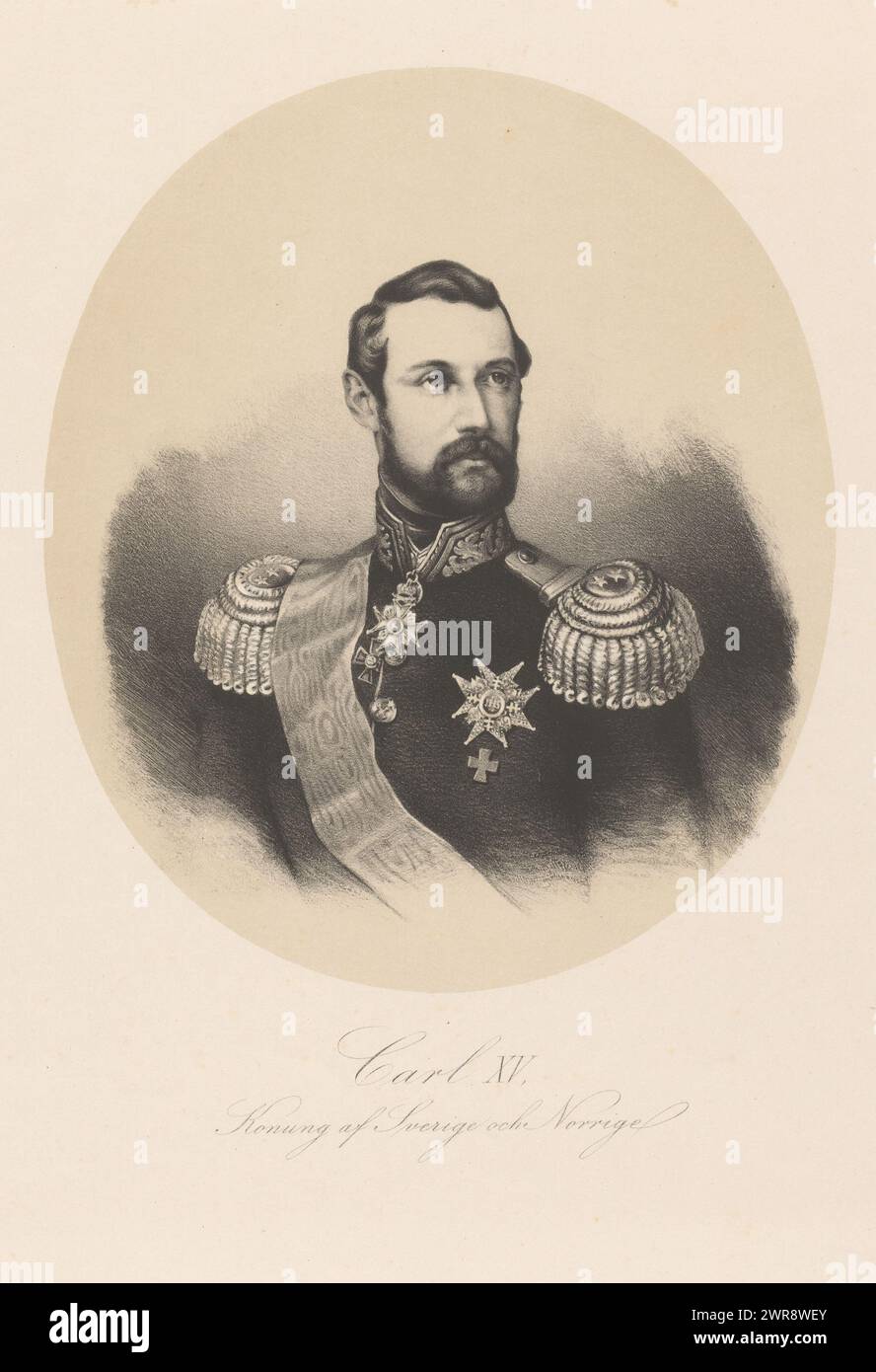 Portrait of Charles XV of Sweden, Carl XV, Konung af Sverige och Norrige (title on object), print maker: anonymous, Zweden, (possibly), 1859 - 1899, paper, height 497 mm × width 352 mm, print Stock Photo