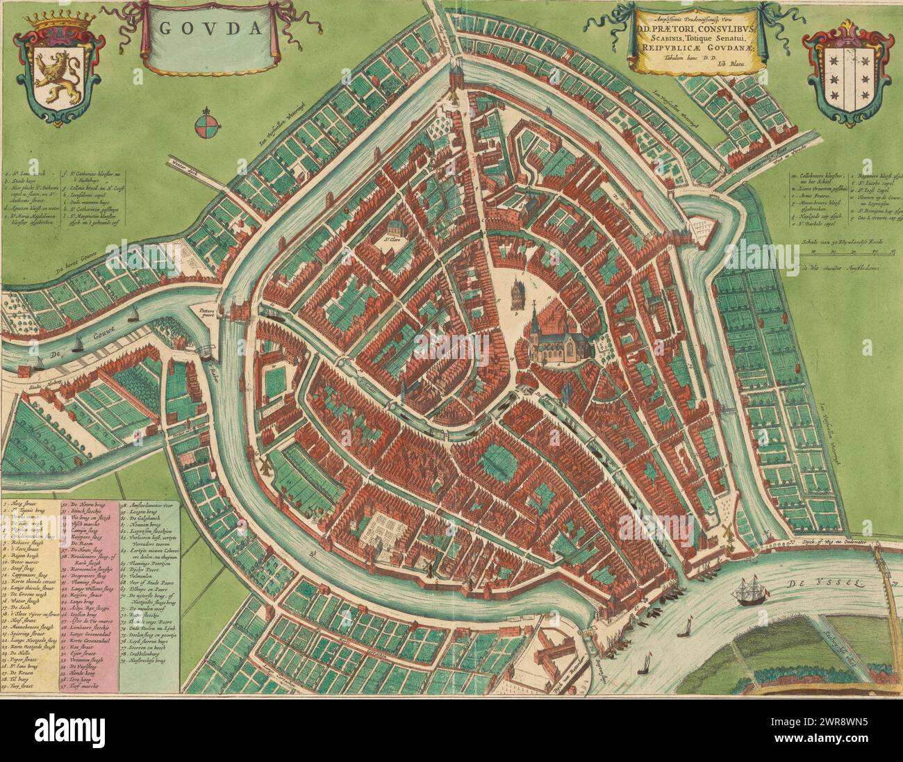 Map of Gouda, Gouda (title on object), Bird's-eye view map. Top left ...