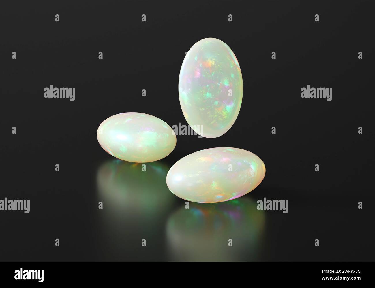 Opal round oval isolated on black background 3d rendering Stock Photo ...