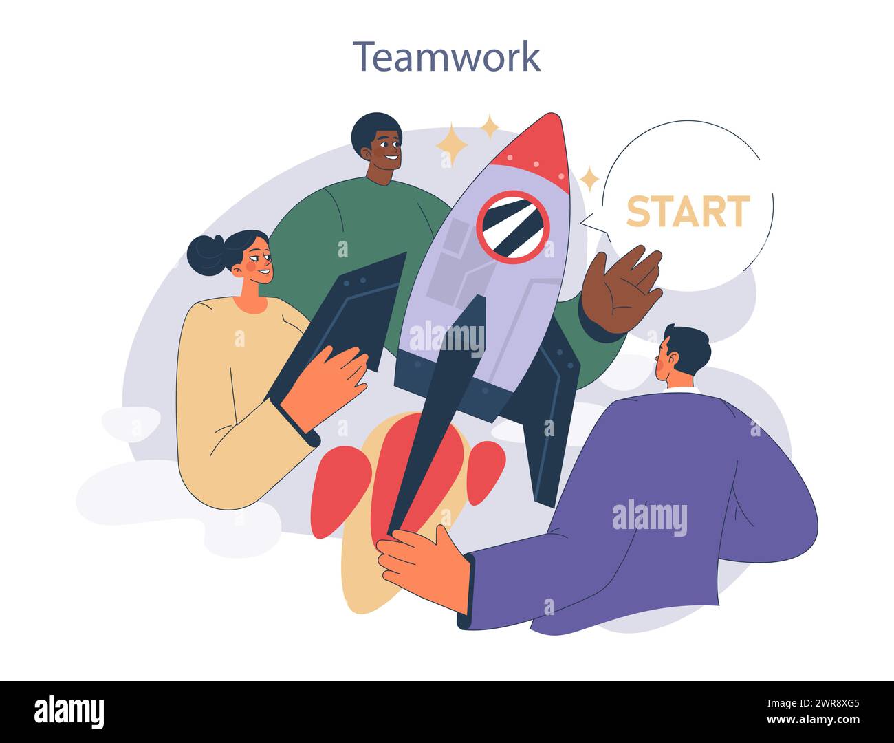 Teamwork concept. Collaborative effort launching new projects. Unified ...