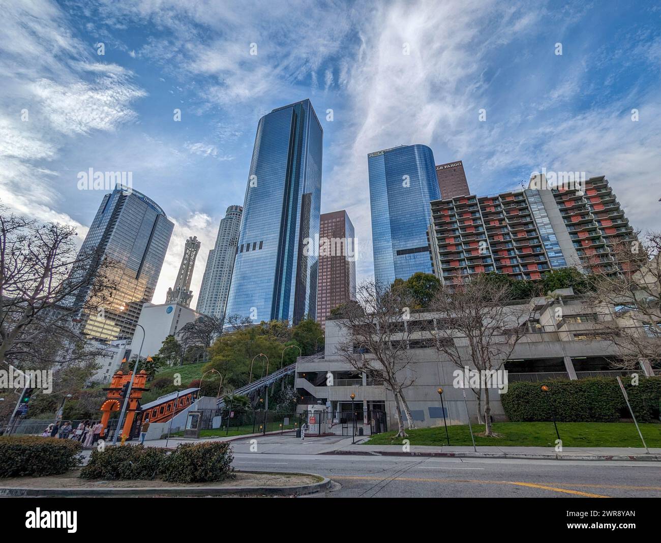 Bunker Hill in Downtown Los Angles, home of the famous Angels Flight railway and iconic skyscrapers. Stock Photo