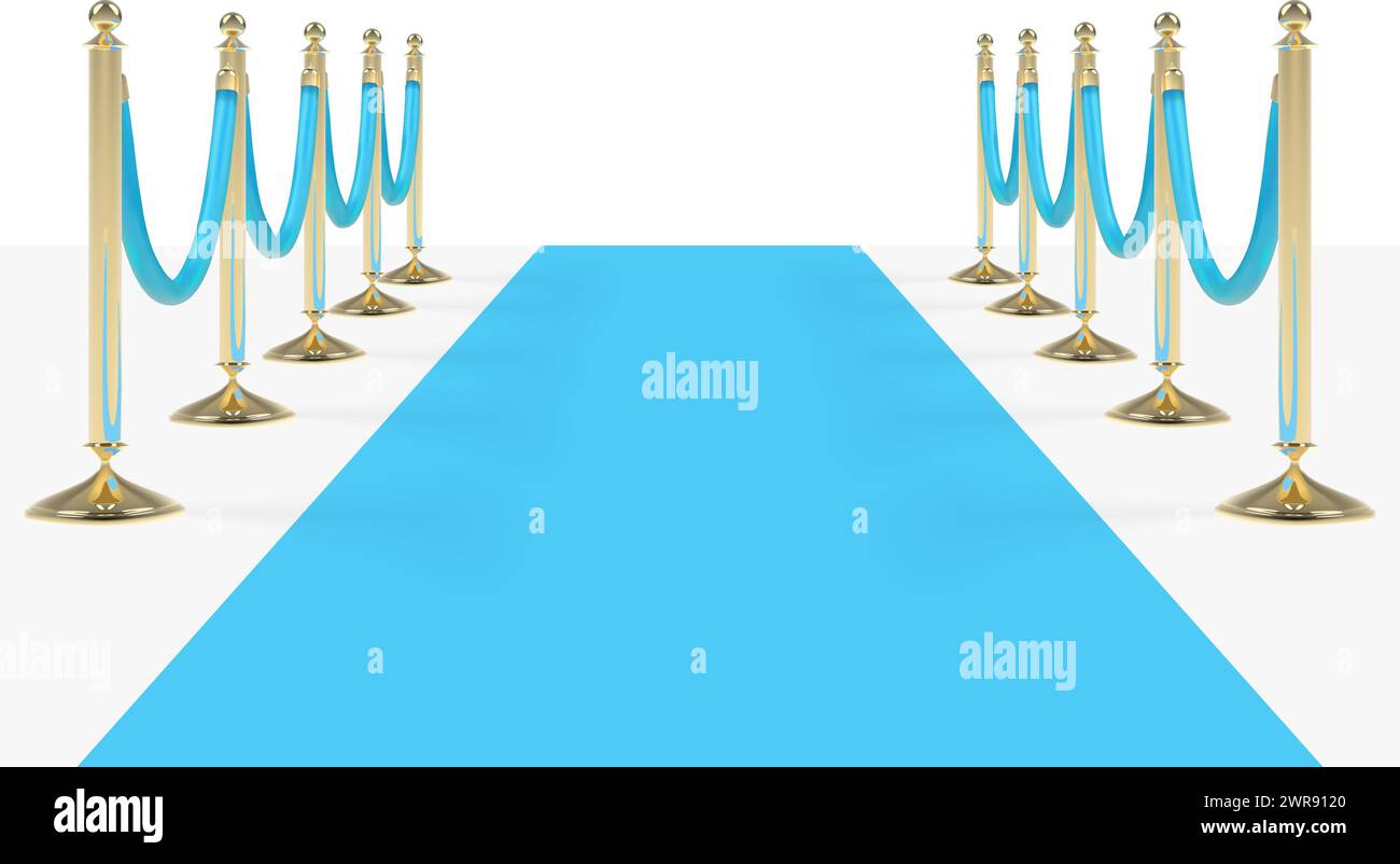 Blue carpet with blue ropes on golden stanchions Stock Vector