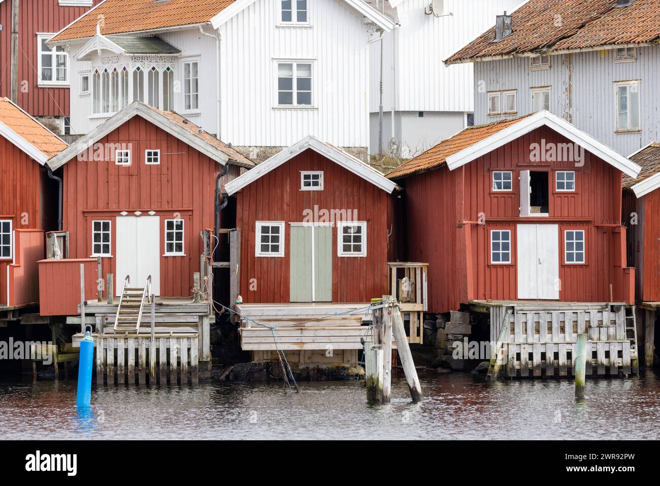Swedish fishing village Hälleviksstrand with red and white houses near ...