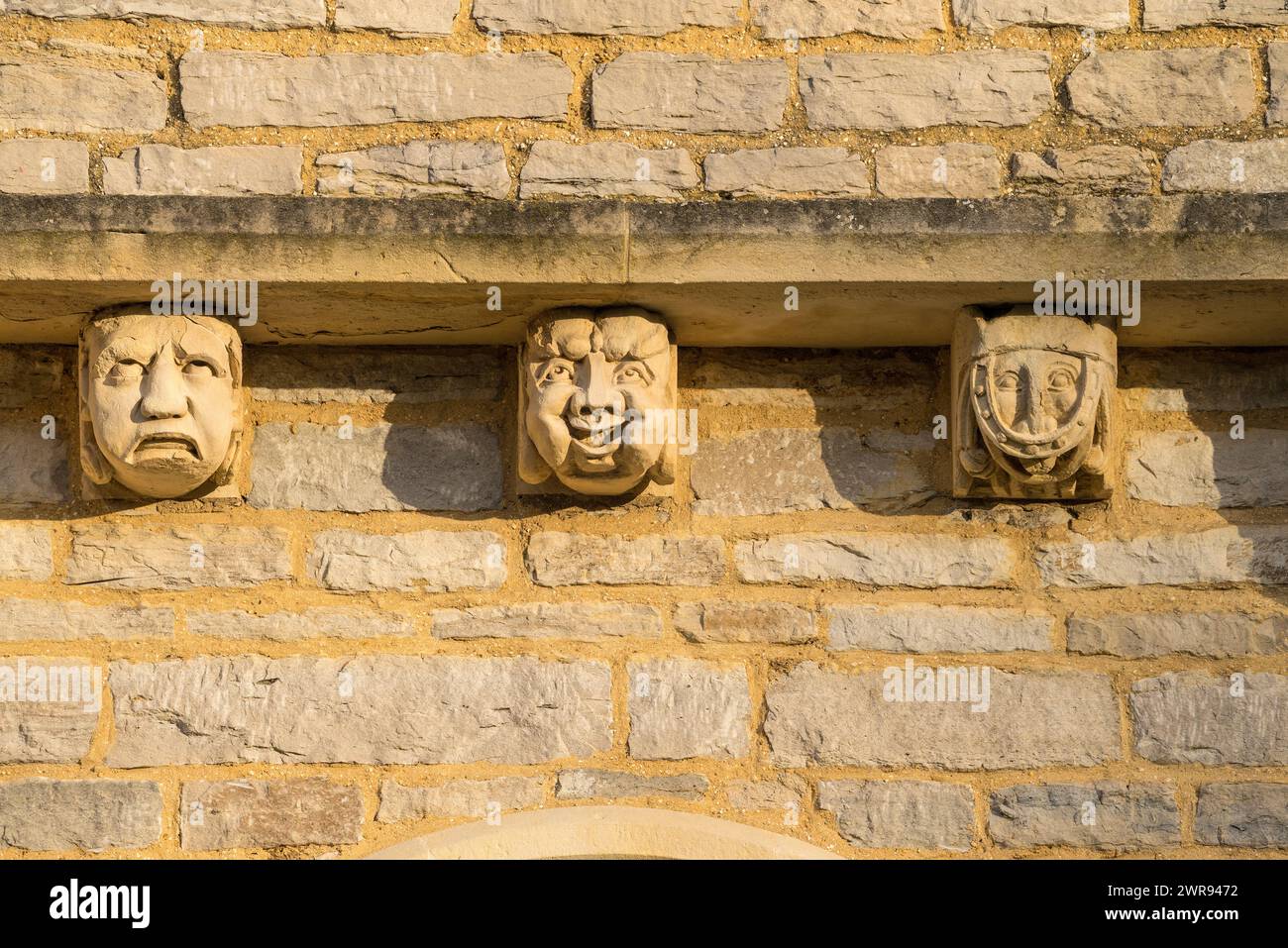Grotesque carvings on the wall of the Anglican chapel in Southampton Old Cemetery Stock Photo