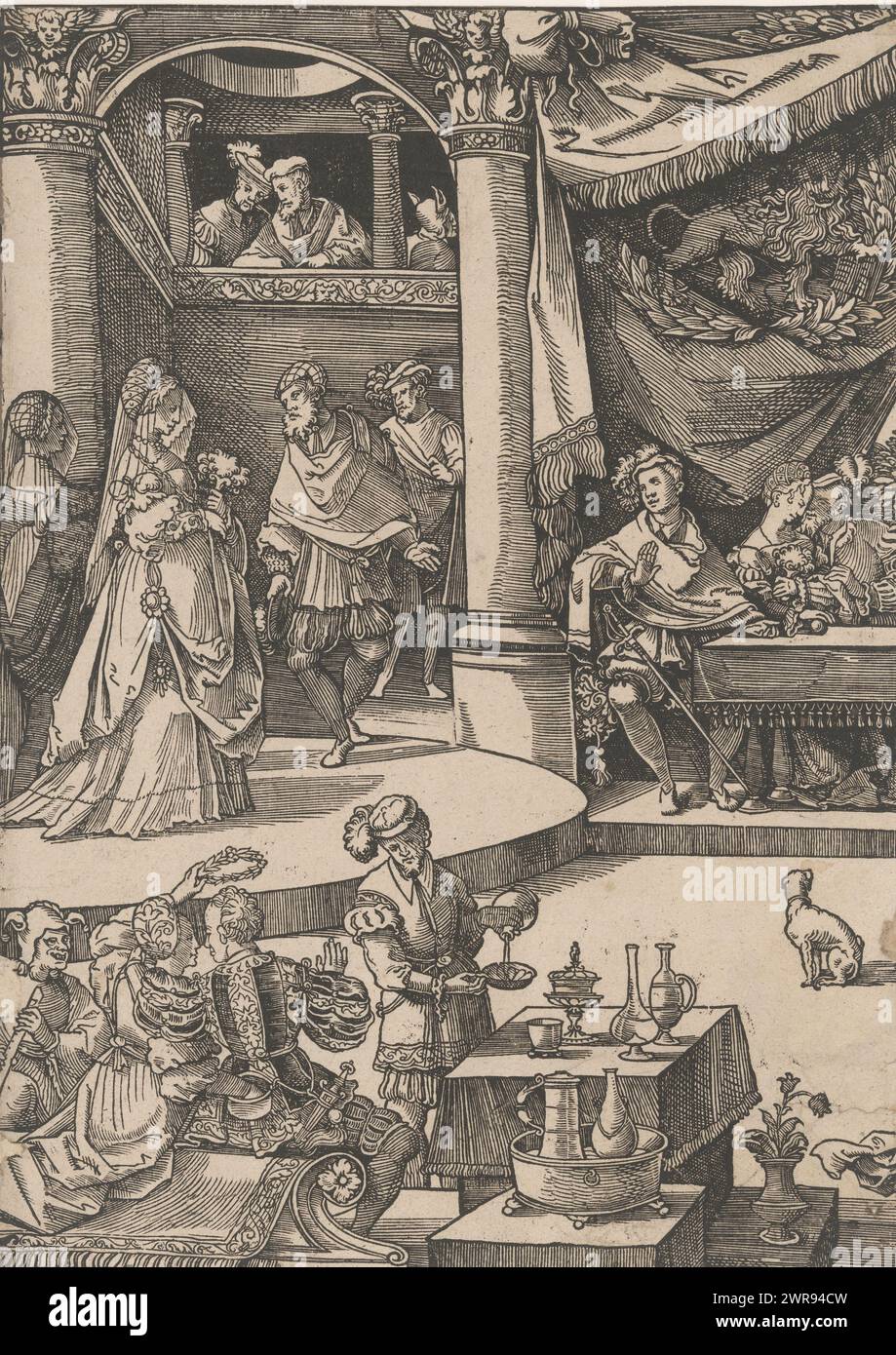 Garden party in Venice, print maker: anonymous, after design by: Jörg Breu (der Jungere), 1539, paper, height 384 mm × width 275 mm, print Stock Photo