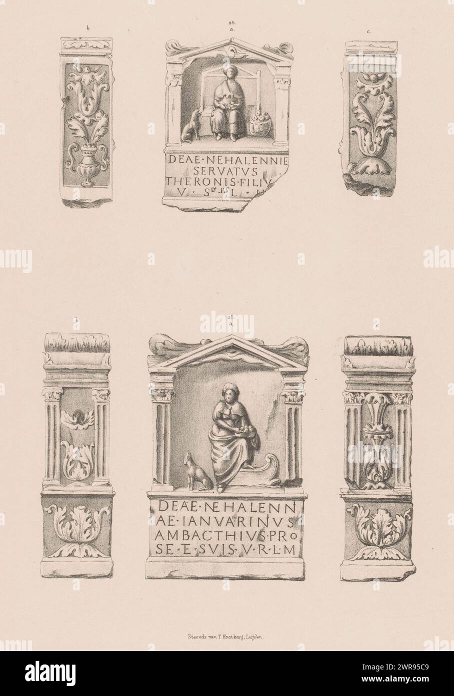 Two Nehalennia altars, pl. XIV, Roman statues and building fragments from Zeeland (series title), Two altars of the Roman goddess Nehalennia., printer: Tiemen Hooiberg, Leiden, 1843 - 1845, paper, height 360 mm × width 270 mm, print Stock Photo