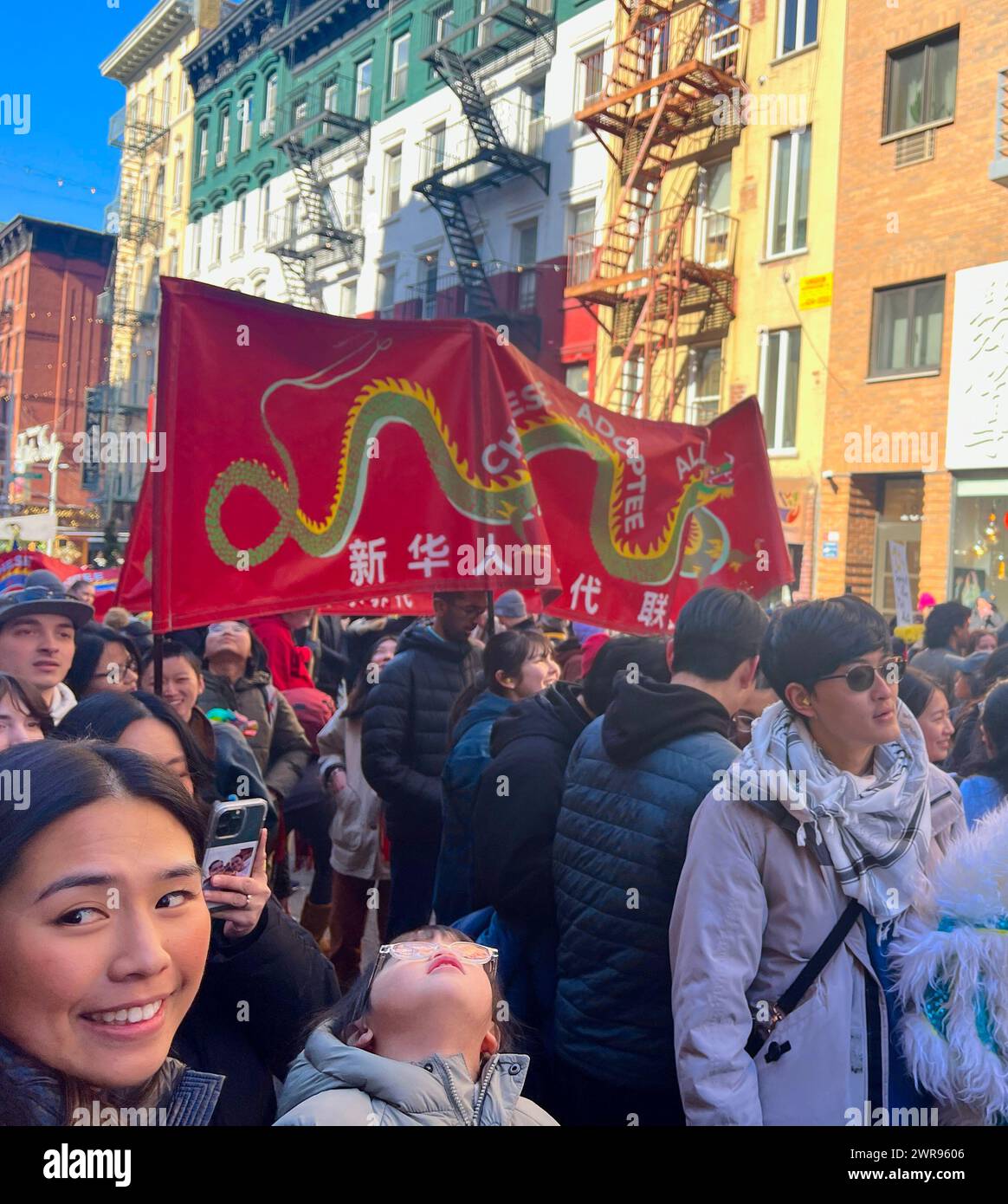 Crowds celebrate Chinese New Year in Chinatown in New York City welcoming in The Year Of The Dragon in 2024. Stock Photo