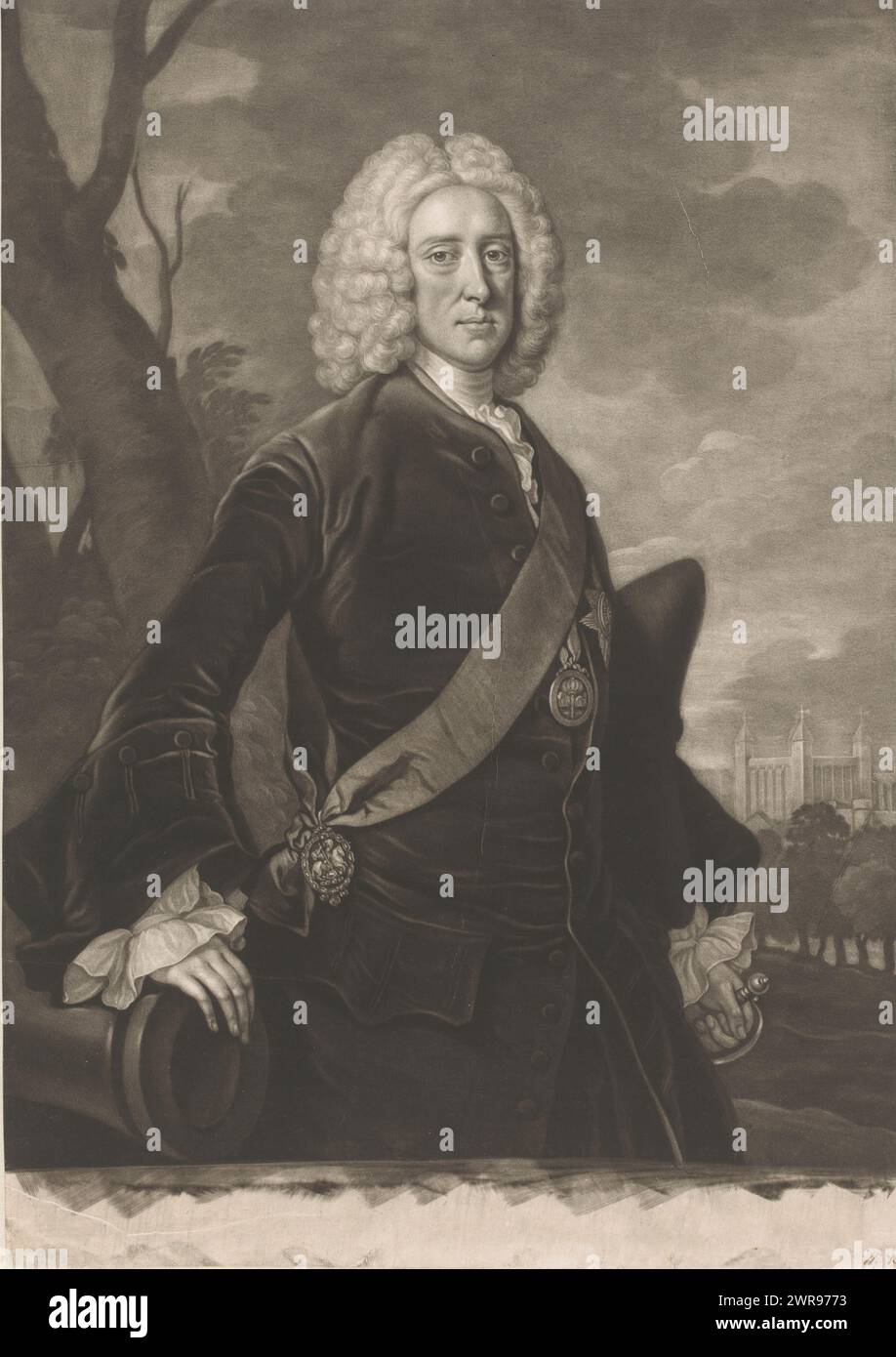 Portrait of John Montagu, print maker: James McArdell, after painting by: Thomas Hudson, London, c. 1745 - 1765, paper, height 427 mm × width 300 mm, print Stock Photo