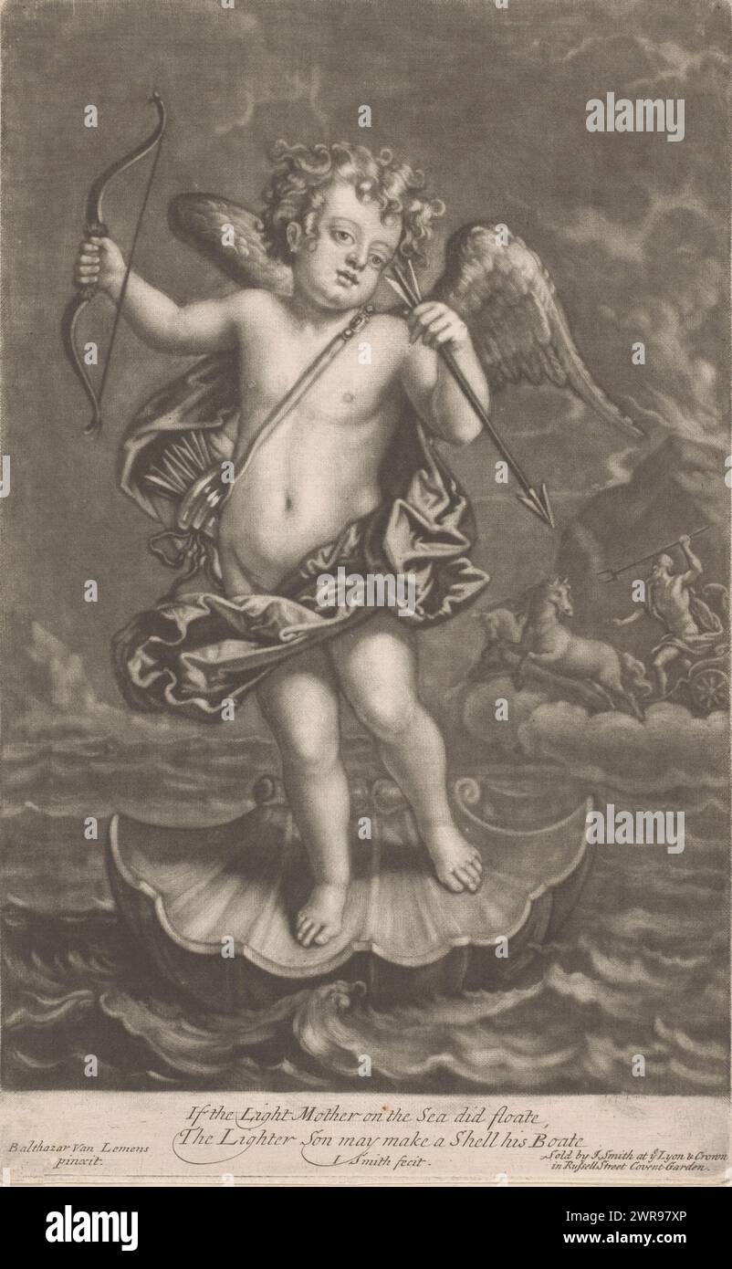 Cupid as Venus, Text in English in the bottom margin., print maker: John Smith (prentmaker/ uitgever), after painting by: Balthasar van Lemens, 1662 - 1742, paper, height 269 mm × width 167 mm, print Stock Photo