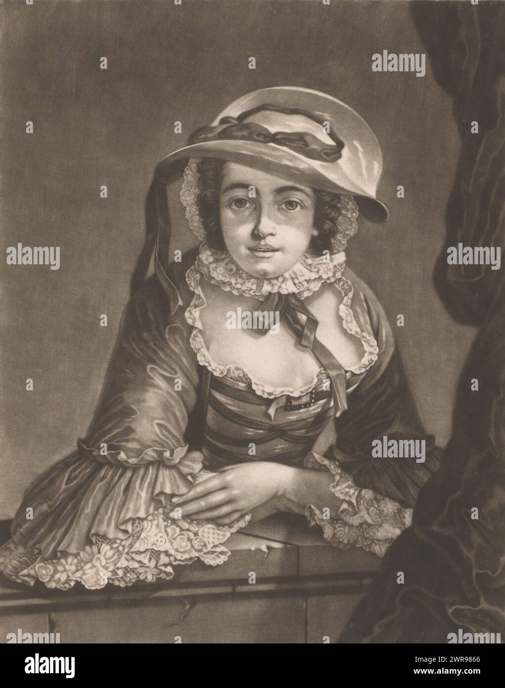 Portrait of Calathea Dawkins, print maker: P. Stee, after painting by: J. Toer, c. 1770 - c. 1780, paper, height 382 mm × width 278 mm, print Stock Photo