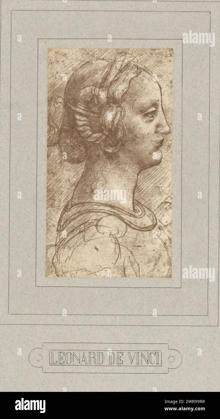 Photo reproduction of a drawing by Leonardo da Vinci (portrait of a woman), publisher: Adolphe Braun & Cie., 1880 - 1900, paper, carbon print, height 166 mm × width 92 mm, photograph Stock Photo