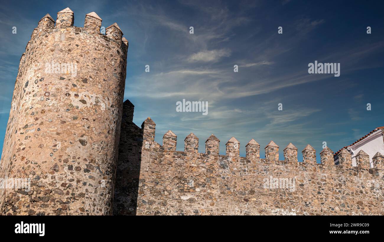 Castle tower with multiple turrets on the side Stock Photo