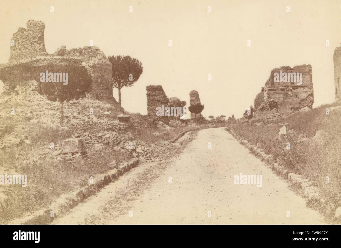 View of the Via Appia near Rome, anonymous, Rome, c. 1850 - in or before 1860, photographic support, albumen print, height 63 mm × width 90 mm, photograph Stock Photo