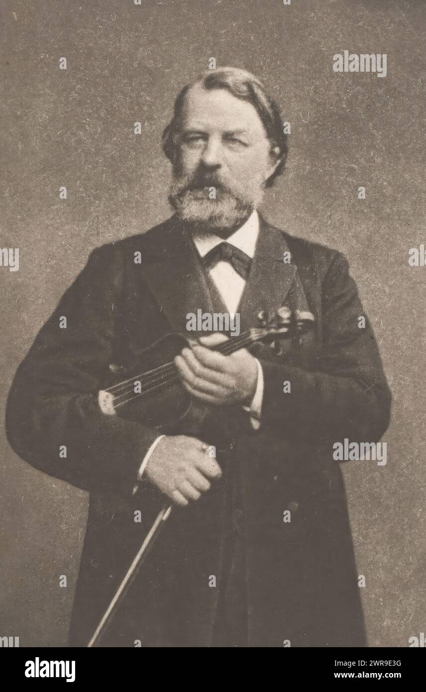 Portrait of Joseph Joachim with violin, This photo is part of an album., Paul Klemann, anonymous, c. 1875 - c. 1890, paper, height 134 mm × width 96 mm, photomechanical print Stock Photo