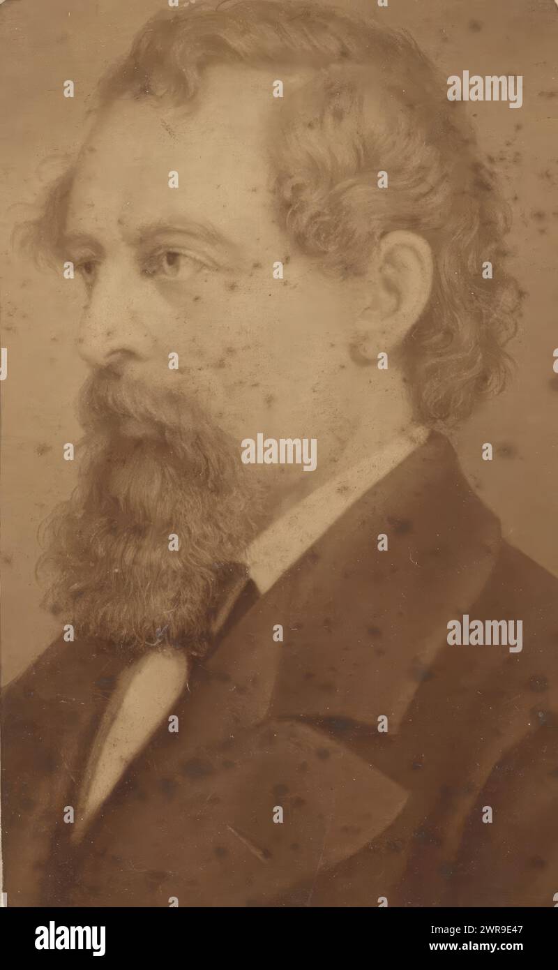 Photo reproduction of a painted portrait of Charles Dickens after Ernst Hader by Sophus Williams, This photo is part of an album., Sophus Williams, after painting by: Ernst Hader, Berlin, 1877, photographic support, albumen print, height 84 mm × width 51 mm, photograph Stock Photo
