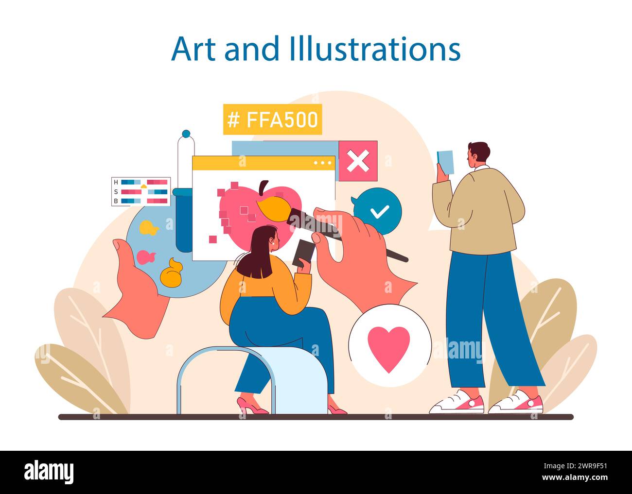 Art and Illustrations concept. Creative minds at work, painting vibrant