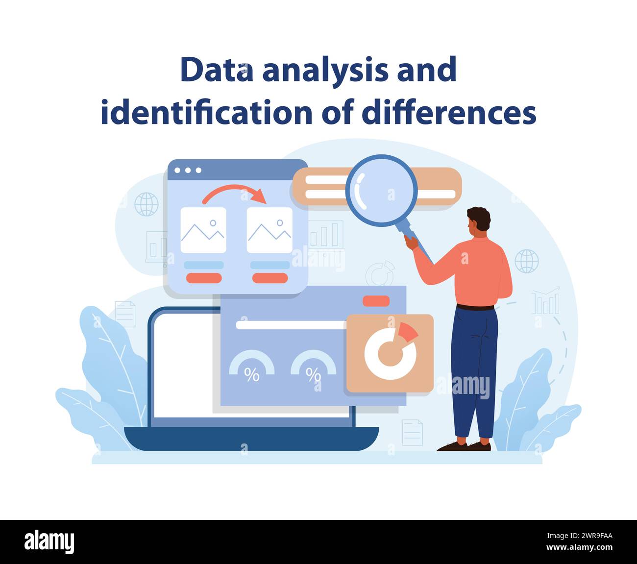 Analytical Benchmarking Vector. An analyst scrutinizes data ...