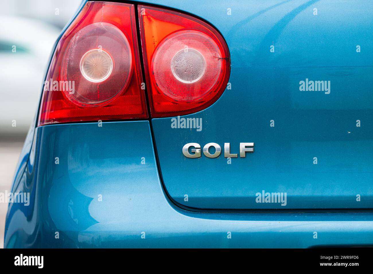 Gothenburg, Sweden - March 01 2024: Rear light of a blue Volkswagen Golf Stock Photo