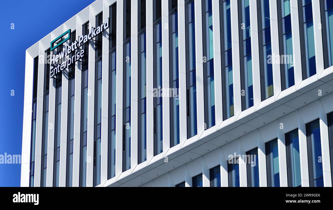 Warsaw, Poland. 6 March 2024. Sign Hawlett Packard Enterprise. Company