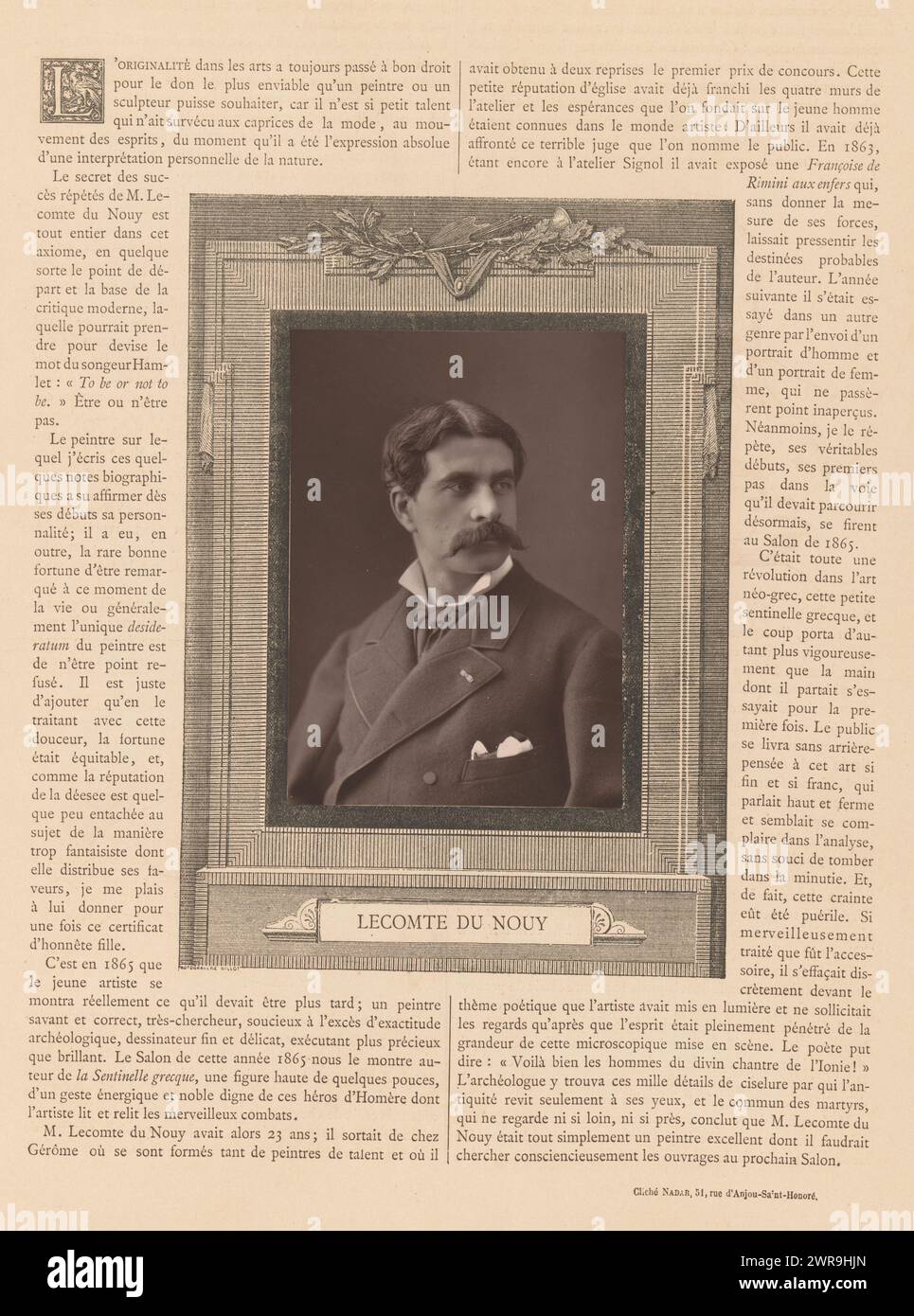 Portrait of Jean-Jules-Antoine Lecomte du Noüy, Lecomte du Nouy (title on object), Félix Nadar, Goupil & Cie., (attributed to), Charles Gillot, c. 1872 - in or before 1877, paper, height 188 mm × width 132 mm, photomechanical print Stock Photo