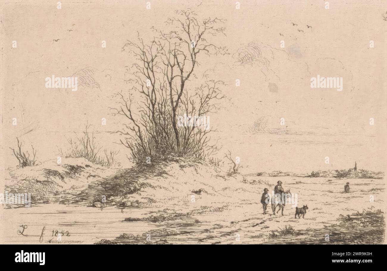 Winter view of the heath near Kapellen, print maker: Jean Théodore Joseph Linnig, 1852, paper, etching, height 93 mm × width 144 mm, print Stock Photo