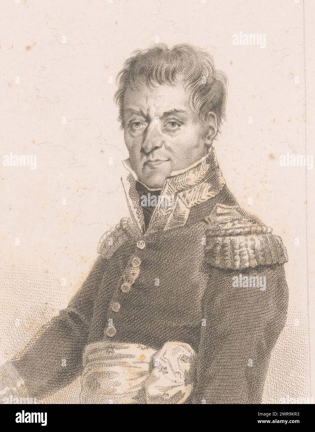 Portrait of Lazare Carnot with Antwerp emergency coin, print maker: Millot, after drawing by: Achille Devéria, François Louis Couché, 1800 - 1895, paper, engraving, height 174 mm × width 104 mm, print Stock Photo