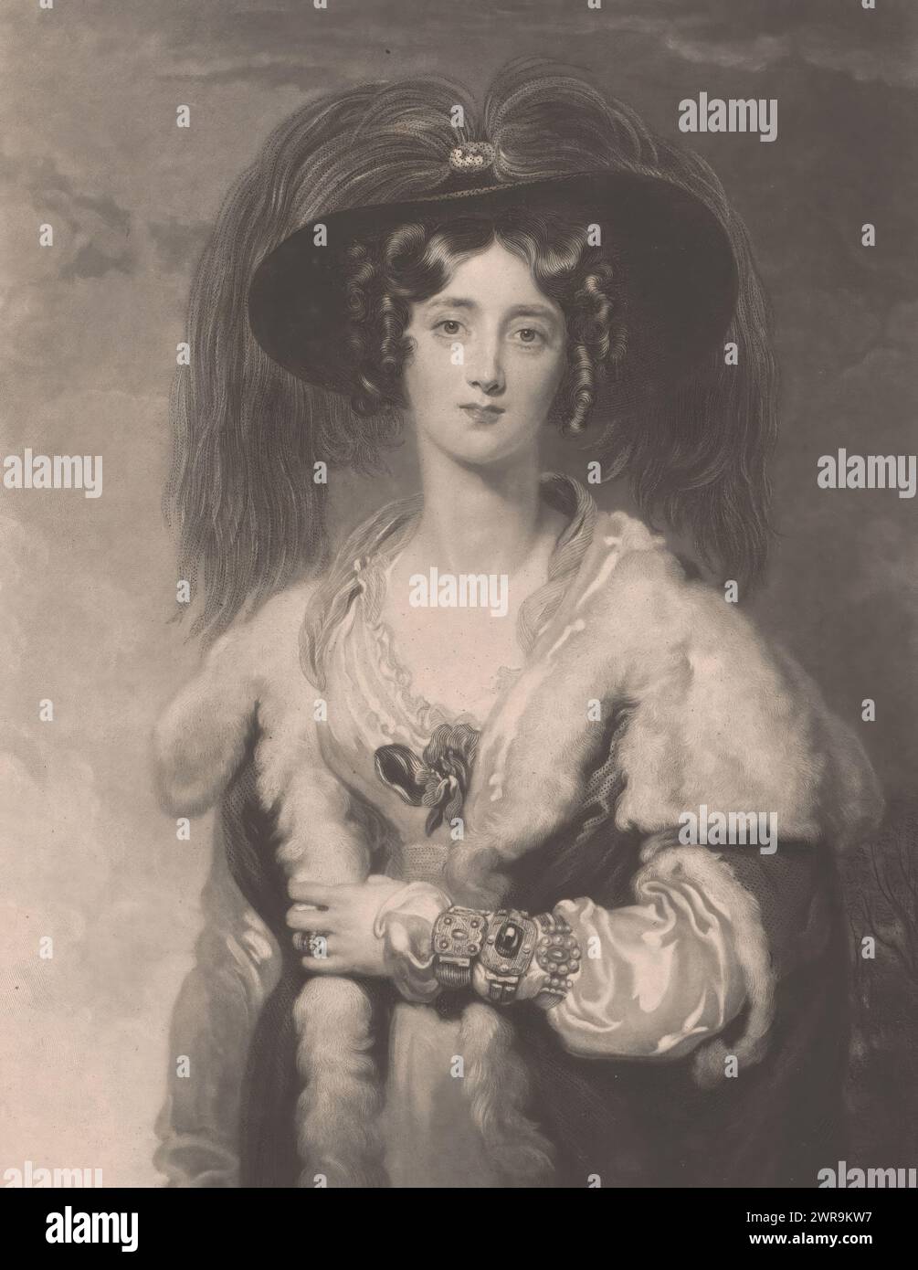 Portrait of Julia Peel, Lady Peel (title on object), print maker: William Giller, after painting by: Thomas Lawrence, publisher: Hodgson & Graves, London, 1836, paper, height 305 mm × width 228 mm, print Stock Photo