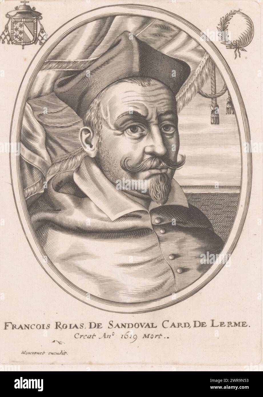 Portrait of Francisco de Sandoval y Rojas, print maker: anonymous, publisher: Balthazar Moncornet, Paris, 1619 - 1668, paper, engraving, height 165 mm × width 119 mm, print Stock Photo