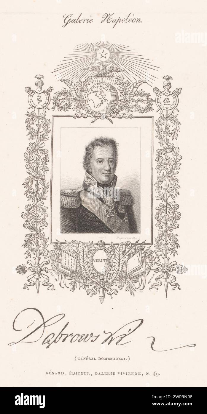 Portrait of Jan Henryk Dąbrowski, Dombrowski (title on object), Series of portraits of prominent persons under the reign of Napoleon Bonaparte (series title), Galerie Napoléon (series title on object), print maker: François Jacques Dequevauviller, after design by: Jean-Charles-François Leloy, publisher: D. Bénard, 1829 - 1830, paper, steel engraving, height 244 mm × width 161 mm, print Stock Photo