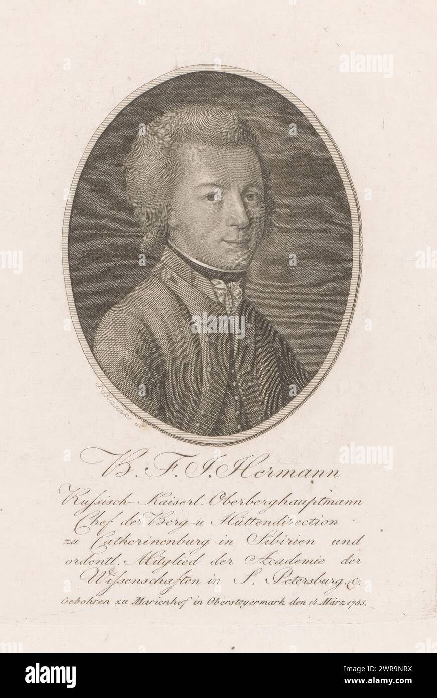 Portrait of Benedikt Franz Johann von Hermann, print maker: János Blaschke, 1780 - 1833, paper, engraving, height 166 mm × width 118 mm, print Stock Photo