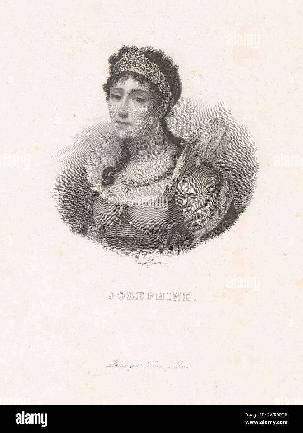 Portrait of Joséphine de Beauharnais, print maker: Tony Goutière, publisher: Charles Furne, Paris, 1838 - 1839, paper, etching, engraving, height 280 mm × width 187 mm, print Stock Photo