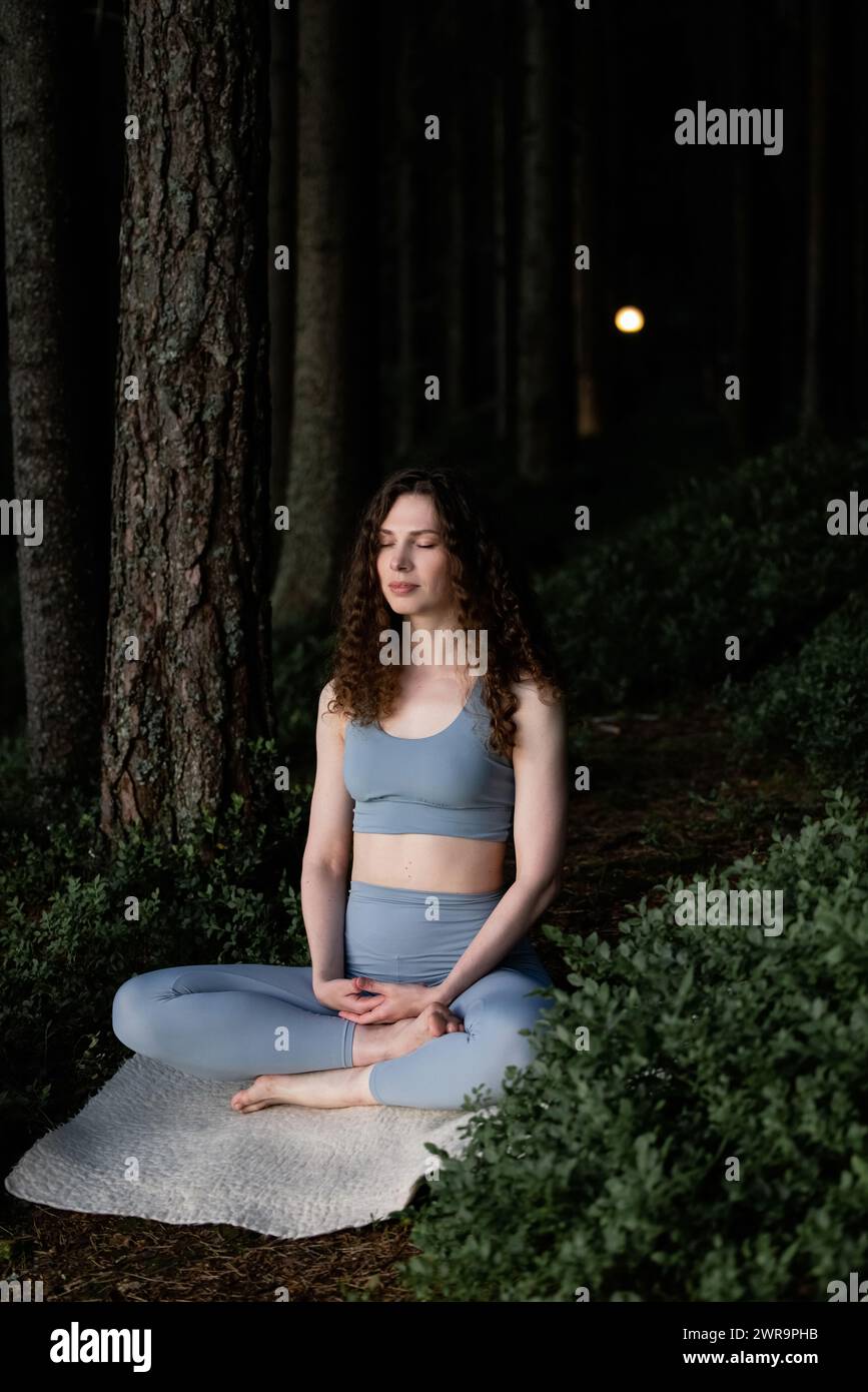 Beautiful girl meditating, yoga meditation practice in nature Stock ...