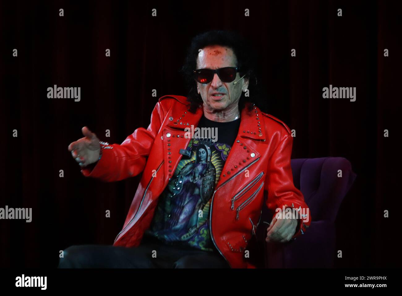 March 11, 2024, Mexico City, Ciudad de Mexico, Mexico: March 11, 2024 in Mexico City, Mexico: Alex Lora, leader of the Mexican band El Tri, speaks during a conference to announce his participation as a special guest in the play; Lagunilla mi Barrio at the Centro Cultural Teatro 2. on March 11, 2024. In Mexico City, Mexico. (Credit Image: © Carlos Santiago/eyepix via ZUMA Press Wire) EDITORIAL USAGE ONLY! Not for Commercial USAGE! Stock Photo