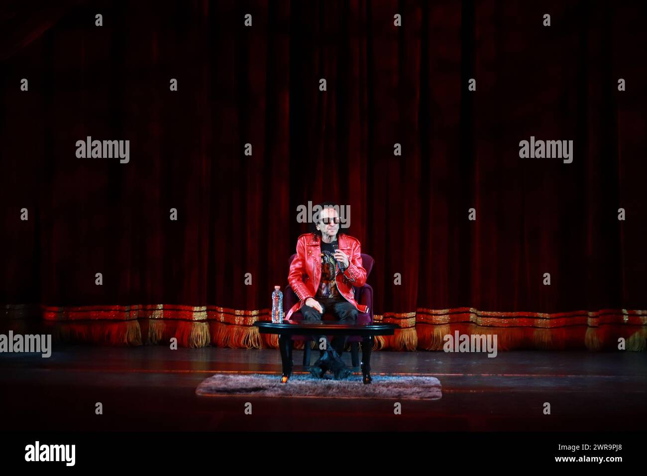 March 11, 2024, Mexico City, Ciudad de Mexico, Mexico: March 11, 2024 in Mexico City, Mexico: Alex Lora, leader of the Mexican band El Tri, speaks during a conference to announce his participation as a special guest in the play; Lagunilla mi Barrio at the Centro Cultural Teatro 2. on March 11, 2024. In Mexico City, Mexico. (Credit Image: © Carlos Santiago/eyepix via ZUMA Press Wire) EDITORIAL USAGE ONLY! Not for Commercial USAGE! Stock Photo