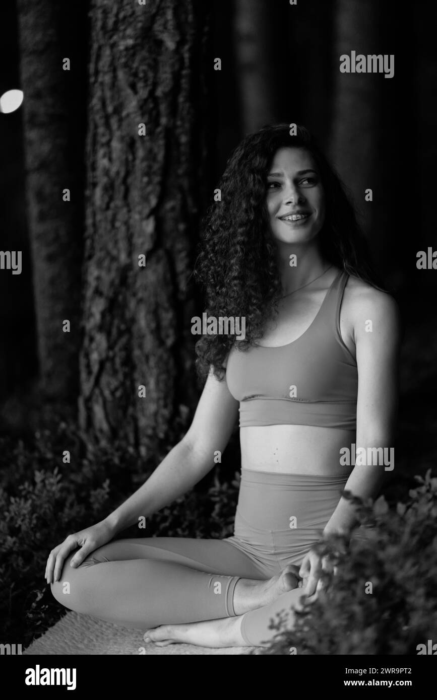 Beautiful girl meditating, yoga meditation practice in nature Stock ...
